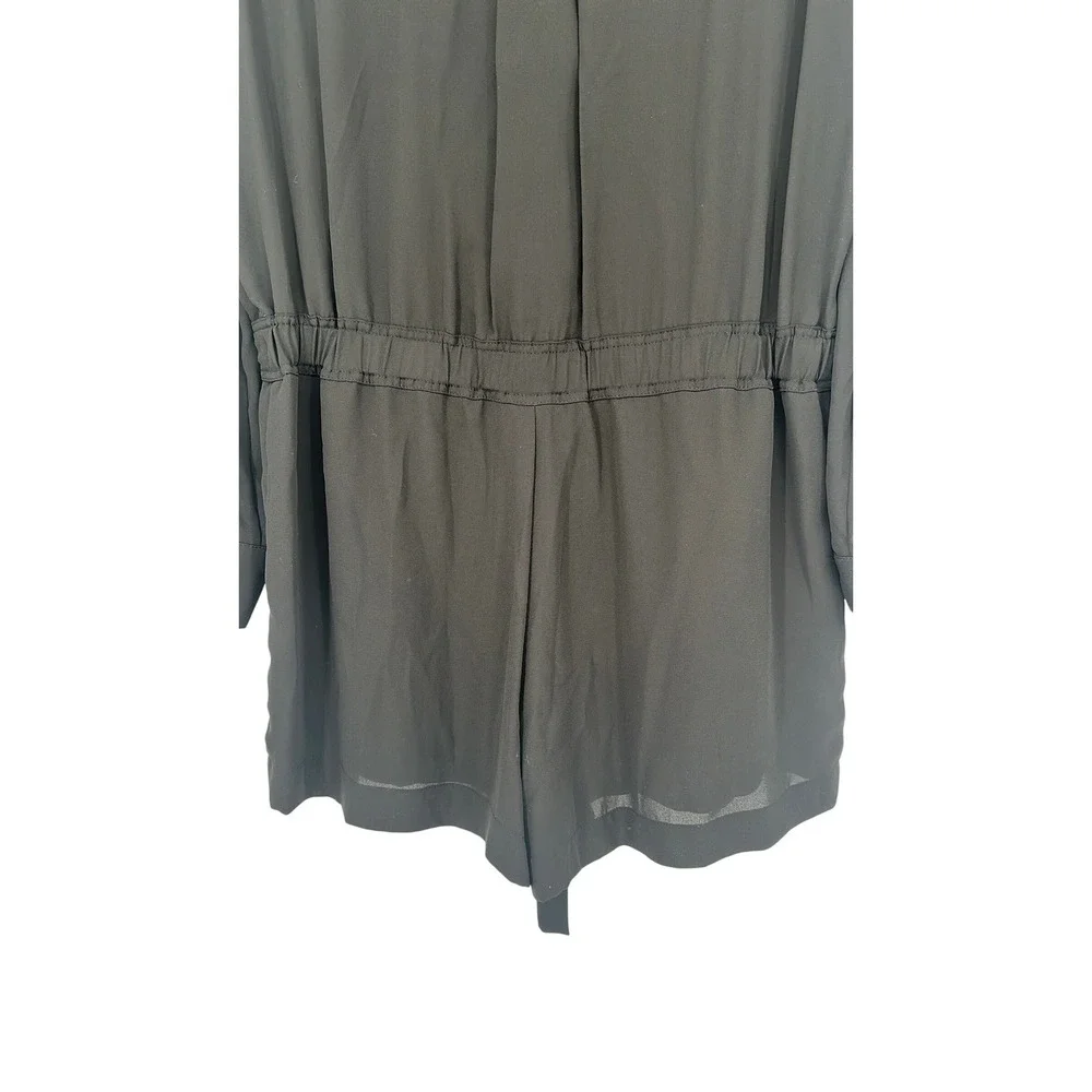BCBGMAXAZRIA Black Utility‎ Romper Button Down Drawstring Waist Career Casual
